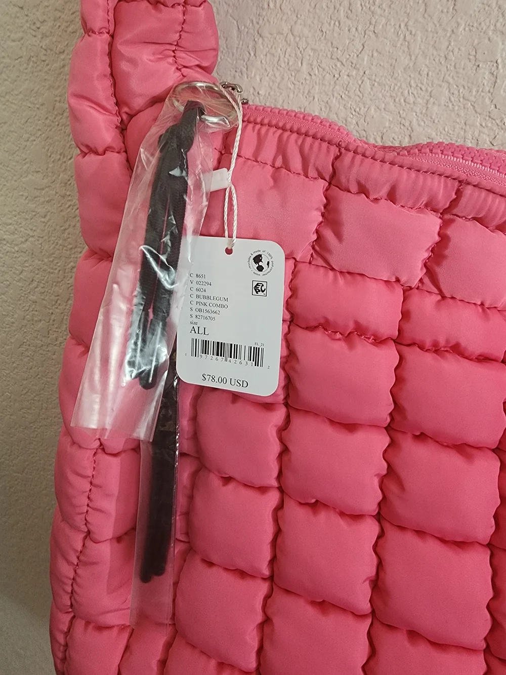 NWT Free People FP Movement Quilted Carryall Bag Pink Bubblegum